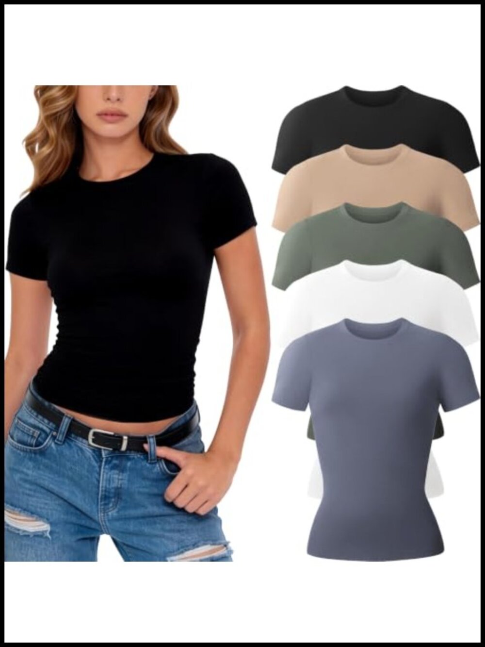 Women's Fitted Crew Neck Short Sleeve Tees Rayon Spandex Basic Workout Tops